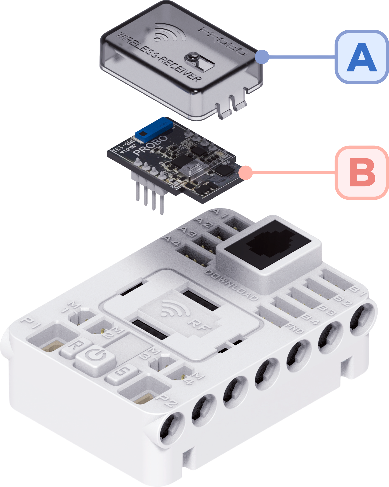 RF受信カバー + RF受信ボード分解画像